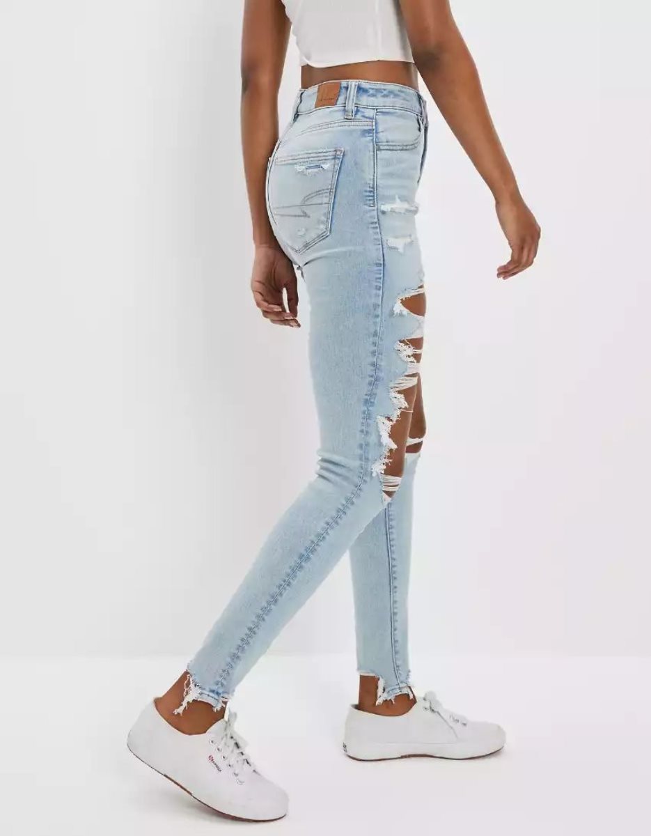 Jean American Eagle AE Ne(x)t Level Ripped Super High-Waisted Jegging Indigo Femme | NIN-45879966